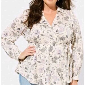 TORRID Fortune Paisley Dew Striped Satin Collared Surplice Blouse 2 (18-20) Boho